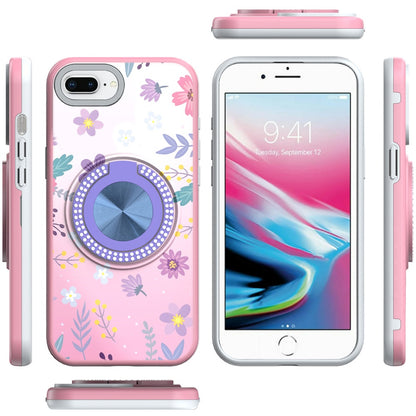 For iPhone 8 Plus / iPhone 7 Plus Pattern Design Hybrid with Invisible Ring Stand & Magnetic Back, Shockproof Protective Grip Case Cover