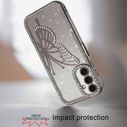 For Apple iPhone 17E /16E Butterfly Glitter Diamond Shimmer Hybrid Slim & Stylish Electroplated Sparkly Bling Shockproof TPU Protective Case Cover Black