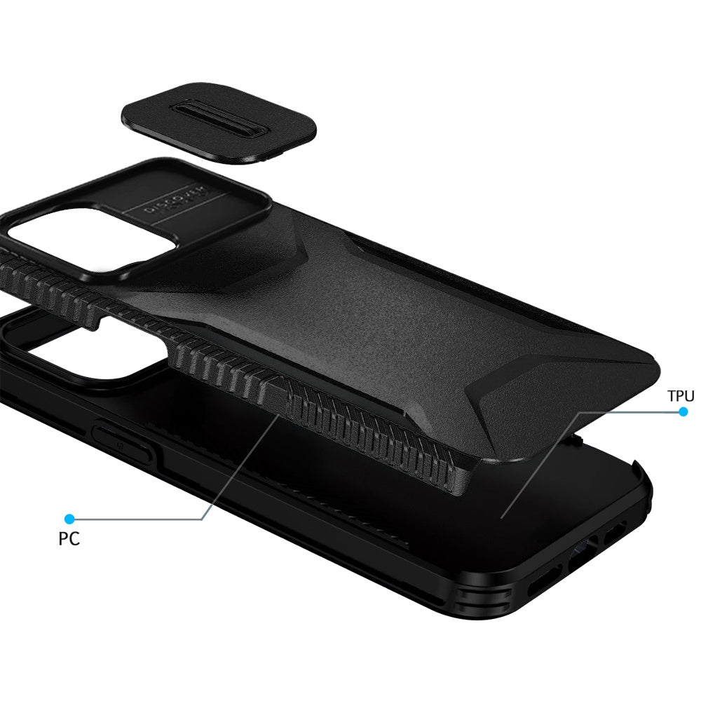 For Apple iPhone 11 Pro Max Slim Fit Shockproof Hybrid with Slide Camera Window Covering, Rugged Tpu Silicone Hard PC Bumper Case Cover Black