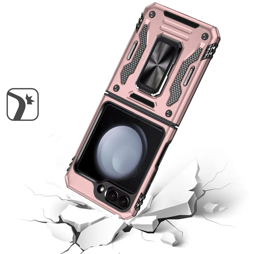 For Samsung Galaxy Z Flip 7 FE Tough Hybrid Case with Movable Camera Window & Metal Ring Stand Shockproof Case Cover