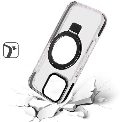For Apple iPhone 16 Pro (6.3") Hybrid Transparent Circle Back Ring Kickstand [Compatible with MagSafe] Shockproof Color Frame Bumper Case Cover