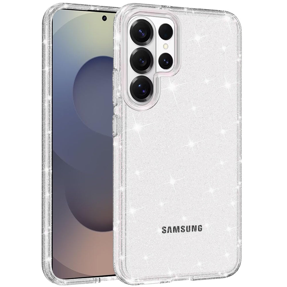 For Samsung Galaxy S26 Ultra Transparent Glitter Shiny Sparkle Bling TPU Rubber Hard Back Hybrid Frame Shockproof Case Cover