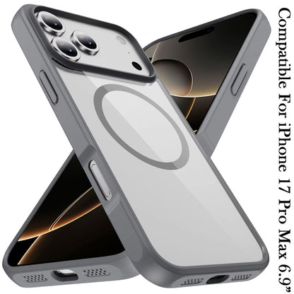 For Apple iPhone 17 Pro Max (6.9") Magnetic Circle HQ Transparent Clear TPU Thick 2.0mm Frame Hybrid Shockproof Protector Case Cover Navy Blue