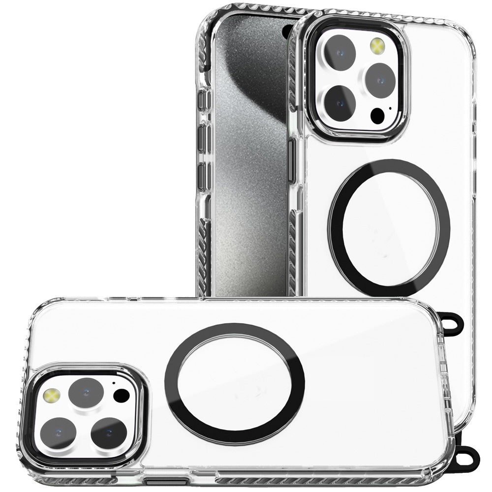 For Samsung Galaxy S25 /S24 Clear Magnetic Frame PC Back Shockproof Protective Case with Detachable Lanyard Strap, Compatible with MagSafe Case Cover