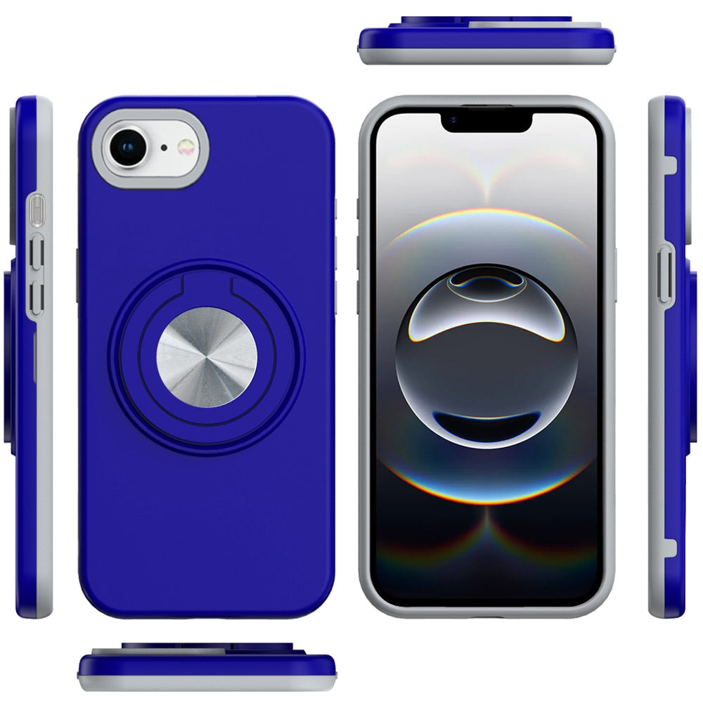 For Apple iPhone 17E /16E Metal Matte Hybrid with Invisible Rotational Ring Stand, Car Mount Friendly, Military Grade Slim Fit Sturdy Case Cover Blue