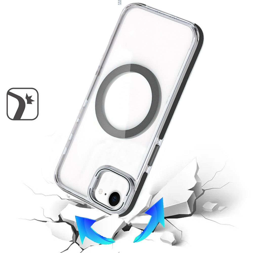 For Apple iPhone 17E /16E Hybrid Clear Back Case with Invisible Camera Bracket Stand, MagSafe Magnetic Circle, Shockproof Color Frame Case Cover