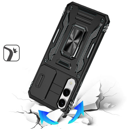 For Samsung Galaxy S25 EDGE Tough Hybrid Case with Movable Camera Window & Metal Ring Stand Shockproof Case Cover