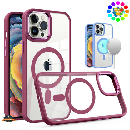 For Apple iPhone 17 (6.3") MagSafe Compatible Transparent Greatest Clear Acrylic with Color Frame Thick Hybrid TPU Hard Case Cover