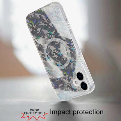 For iPhone 16 (6.1") Premium Double Layer IMD Magnetic Hybrid Shockproof Protection Durable Anti Scratch Secure Grip Slim Design Compatible Case Cover Smoke Diamond Holographic