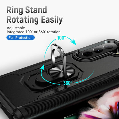 For Samsung Galaxy Z Fold 7 Shockproof Hybrid Dual Layer PC + TPU with Metal Ring Kickstand Heavy Duty Armor Shell Case Cover