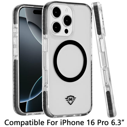 For Apple iPhone 16 Pro (6.3") Hybrid Transparent TPU Circle Magnetic [Compatible with MagSafe] Shockproof Color Frame Bumper Case Cover