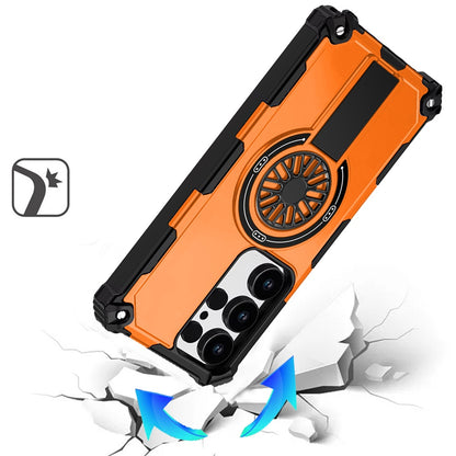For Samsung Galaxy S25 Ultra Texture Design Invisible Kickstand Case, MagSafe Compatible Hybrid Shockproof Cover, Car Mount Friendly Case Cover Cosmic Orange
