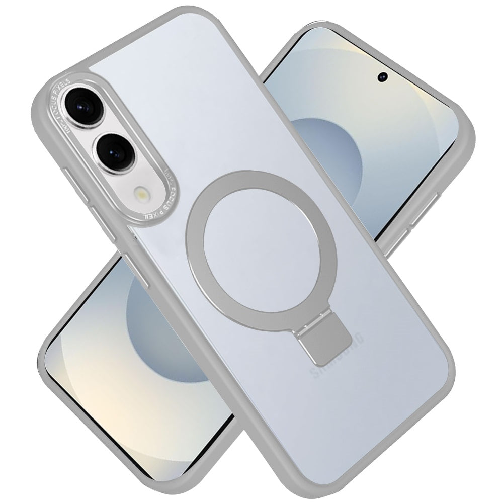 For Samsung Galaxy S25 EDGE Magnetic Metal Matte with Built-in MagSafe Stand, Hybrid Shockproof Armor, TPU Frame Case Cover