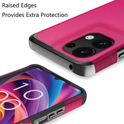 For TCL K32 5G Ultra Slim Corner Protection Shock Absorption Hybrid Dual Layer Hard PC + TPU Rubber Armor Defender Case Cover Fuchsia Pink