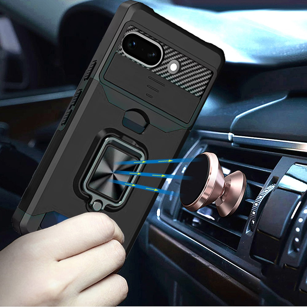 For Google Pixel 9A Wallet Case with Ring Stand & Slide Camera Cover Back Credit Card Slot Holder, Military Grade Case Cover