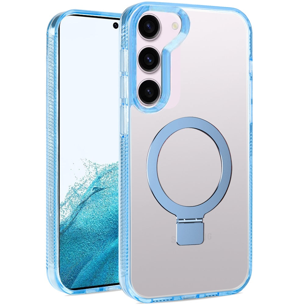 For Samsung Galaxy S22 5G Transparent Magnetic Ring Circle Stand with MagSafe Compatible Hybrid Dotted Edged Hard PC Shockproof Case Cover