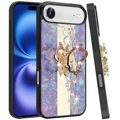 For Apple iPhone 17 Air (6.6") Diamonds 3D Fashion Bling Sparkly Glitter Ornaments Engraving Hybrid with Ring Stand Case Cover
