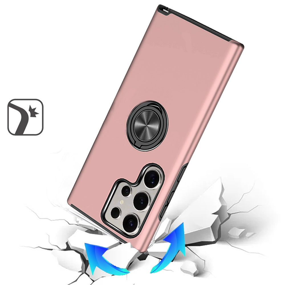 For Samsung Galaxy S25 Ultra Hybrid 360 Degree Rotatable Metal Invisible Ring Stand Holder Slim Fit Magnetic Car Mount Shockproof Case Cover