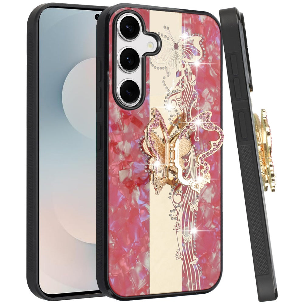 For Samsung Galaxy S26 Diamonds 3D Butterfly Bling Sparkly Glitter Ornaments Engraving Hybrid with Stand Fashion Case Cover