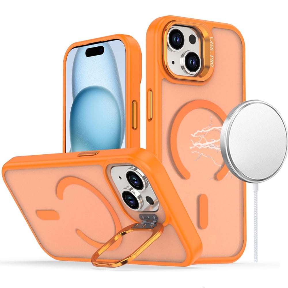 For iPhone 12 / iPhone 12 Pro (6.1") MagSafe Compatible Matte Metallic Stand TPU Hybrid Drop Protection Camera Kickstand Case Cover Cosmic Orange