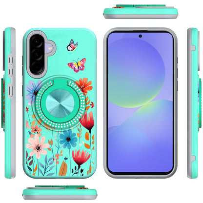 For Samsung Galaxy A36 Pattern Design Hybrid with Invisible Ring Stand & Magnetic Back, Shockproof Protective Grip Case Cover