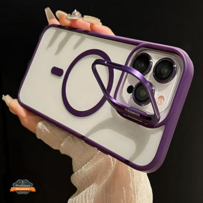 For Apple iPhone 17 Pro Clear Back Hybrid with MagSafe Compatible Metal Camera Stand Colorful Bumper Frame Shockproof Case Cover