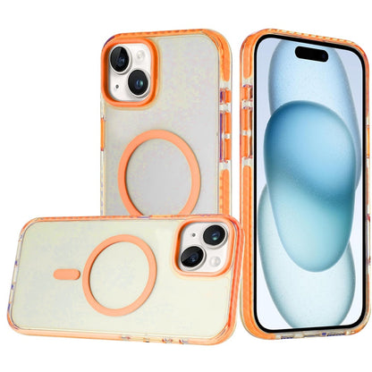 For iPhone 15 (6.1") Transparent Hybrid with Color-Matched Magnetic Circle, Rubber TPU Frame Hard PC Shockproof Case Cover