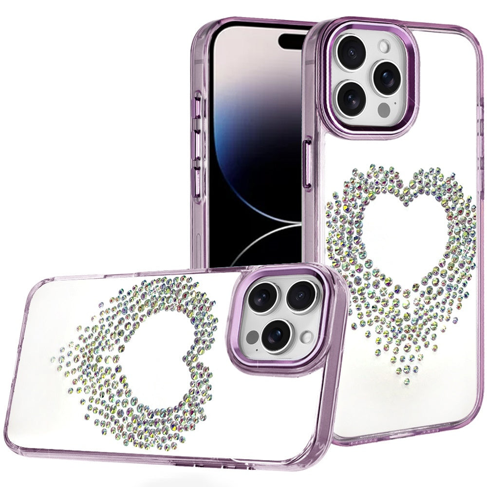 For Samsung Galaxy A17 5G Angel Hearts Bling Glitter Diamond Hybrid TPU Cover, Colorful Frame Shockproof Protective Back Case Cover