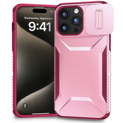 For iPhone 16 (6.1") Slim Fit Shockproof Hybrid with Slide Camera Window Covering, Rugged Tpu Silicone Hard PC Bumper Case Cover Pink-Teal