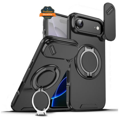 For Apple iPhone 17 AIR Hybrid Case with 360° Magnetic Ring Stand, Camera Slide Protector & Compatible with MagSafe Case Cover