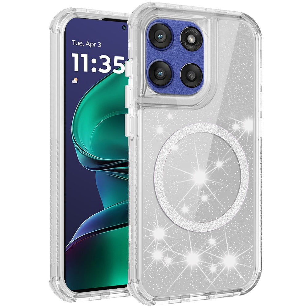 For Motorola Moto G Stylus 5G 2025 Magnetic Circle Compatible with Magsafe, Bling Glitter Sparkle 3-in-1 Hybrid Shockproof TPU Bumper Case Cover