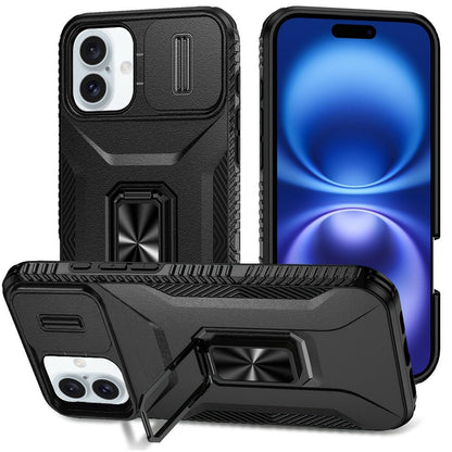 For Apple iPhone 17 (6.3") Case, Camera Cover with Magnetic Rotation Ring Stand, Military Grade Hybrid Hard TPU Shockproof Case Cover