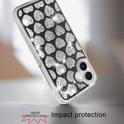 For Apple iPhone 16 Plus (6.7") Sparkly 3D Design Diamond Shockproof Protective Bling Rhinestone Hybrid Skin PC + TPU Case Cover