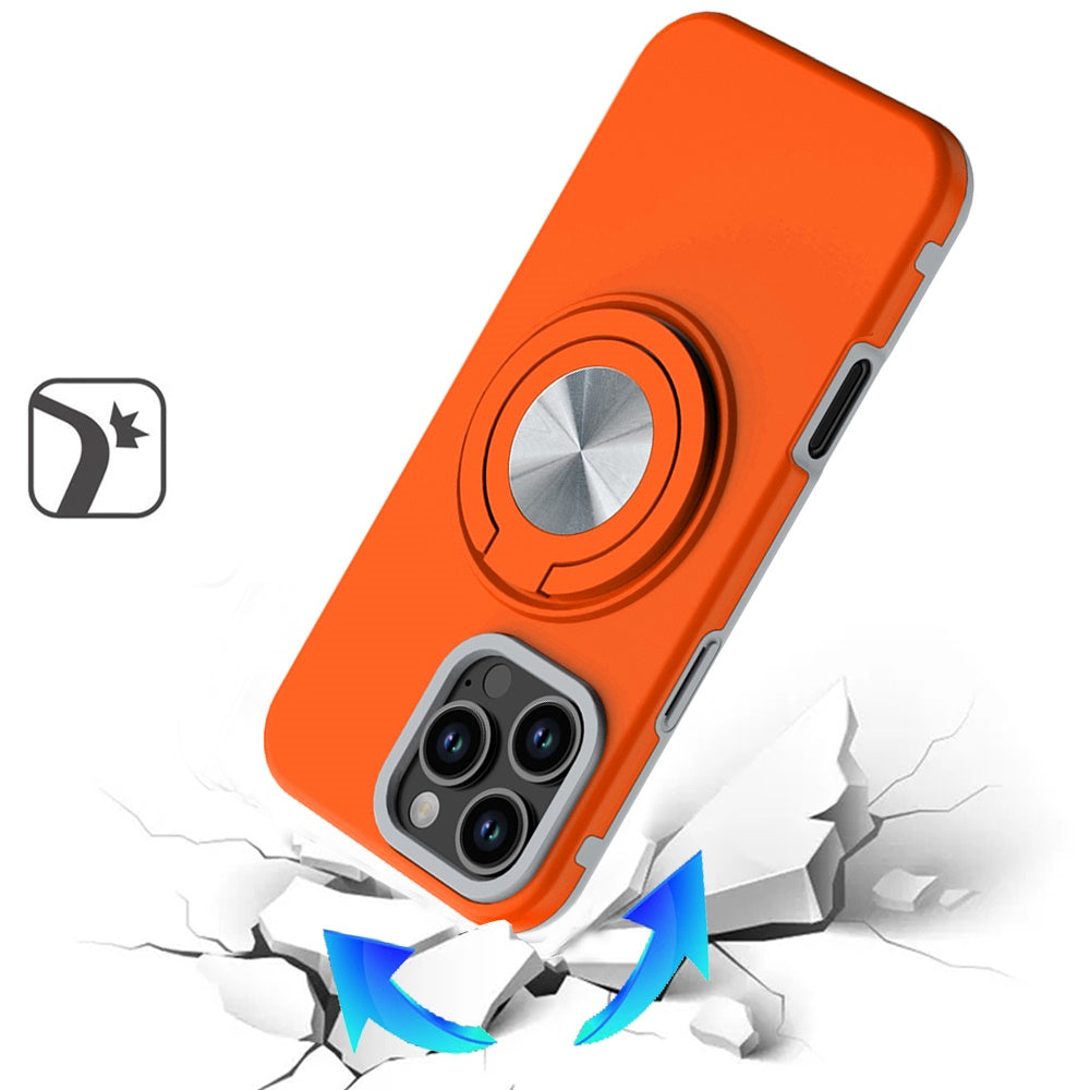 For iPhone 16 Pro Max (6.9") Metal Matte Hybrid with Invisible Rotational Ring Stand, Car Mount Friendly, Military Grade Slim Fit Sturdy Case Cover Cosmic Orange