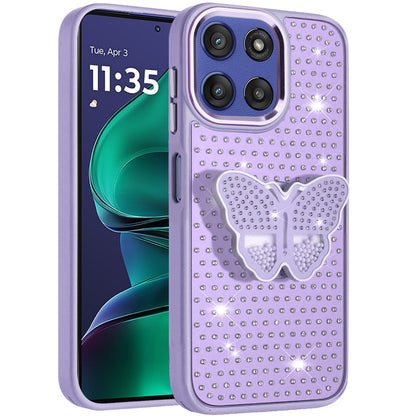 For Motorola Moto G Power 5G 2025 Butterfly Moveable Grip 3D Pop Stand Full Diamond Bling Sparkling TPU Fashion Hybrid Case Cover