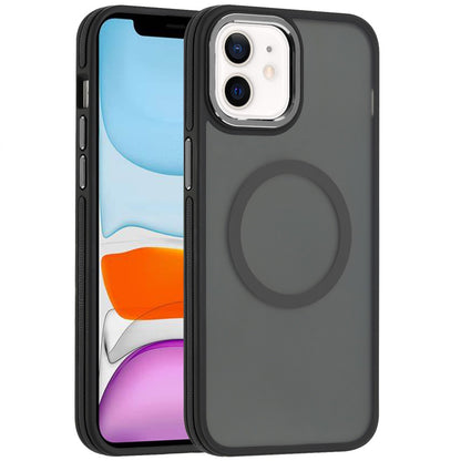For Apple iPhone 17E /16E Frosted Translucent Back Hybrid Case with Magnetic Circle; MagSafe Compatible, Military Grade Shockproof, Slim Design Case Cover Black