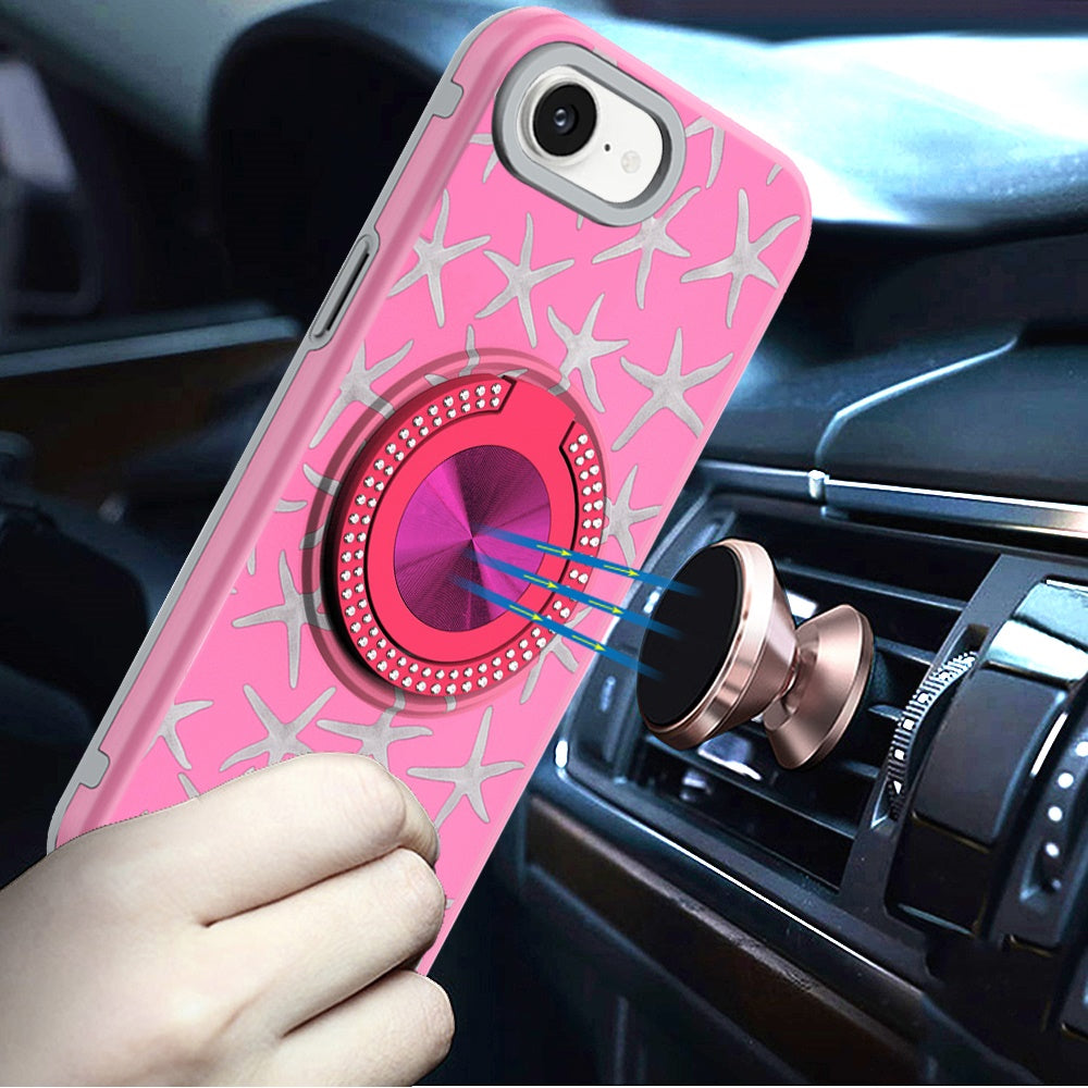 For Samsung Galaxy A37 Pattern Design Hybrid with Invisible Ring Stand & Magnetic Back, Shockproof Protective Grip Case Cover