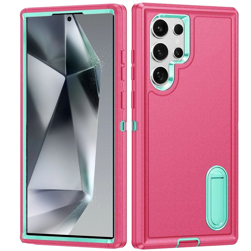 For Samsung Galaxy S25 Ultra Hybrid 3 Layers Hard 3in1 Shockproof with Kickstand Heavy Duty Hard TPU Rubber Anti-Drop Case Cover Teal+Hot Pink