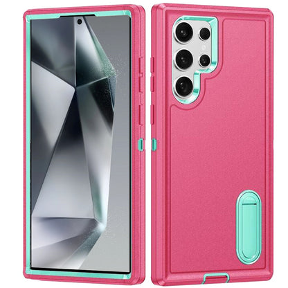 For Samsung Galaxy S25 Ultra Hybrid 3 Layers Hard 3in1 Shockproof with Kickstand Heavy Duty Hard TPU Rubber Anti-Drop Case Cover Teal+Hot Pink