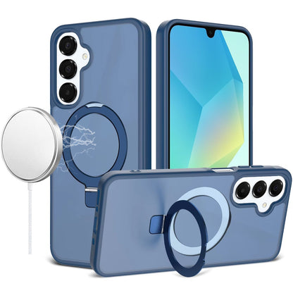 For Samsung Galaxy A16 5G Magnetic Circle Back with Ring Stand Full Rotation Matte Hybrid Shockproof Case Cover Black