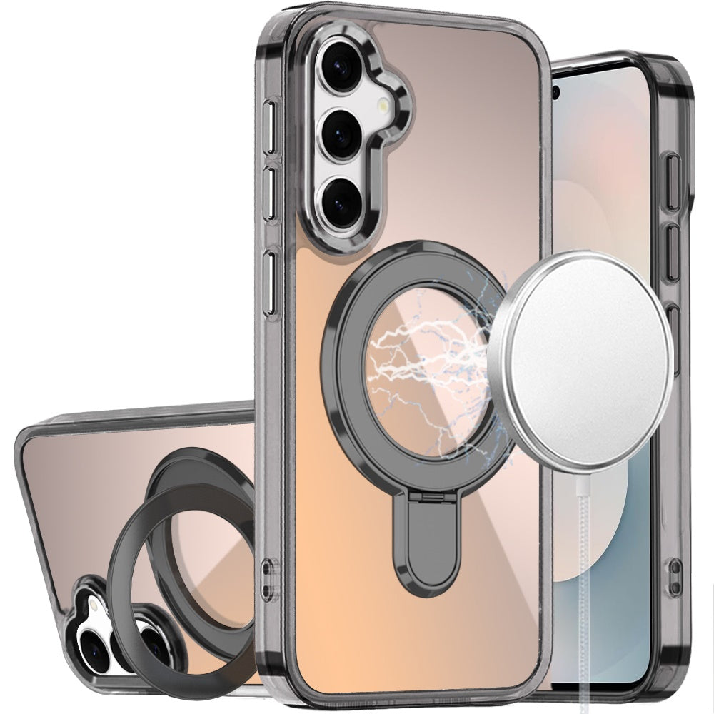 For Samsung Galaxy S26 Chrome Hybrid with Rotating Magnetic Circle Ring Stand, Slim Shockproof Hybrid Case Cover