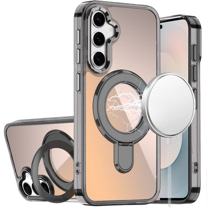 For Samsung Galaxy S26+ / S26 Plus Chrome Hybrid with Rotating Magnetic Circle Ring Stand, Slim Shockproof Hybrid Case Cover