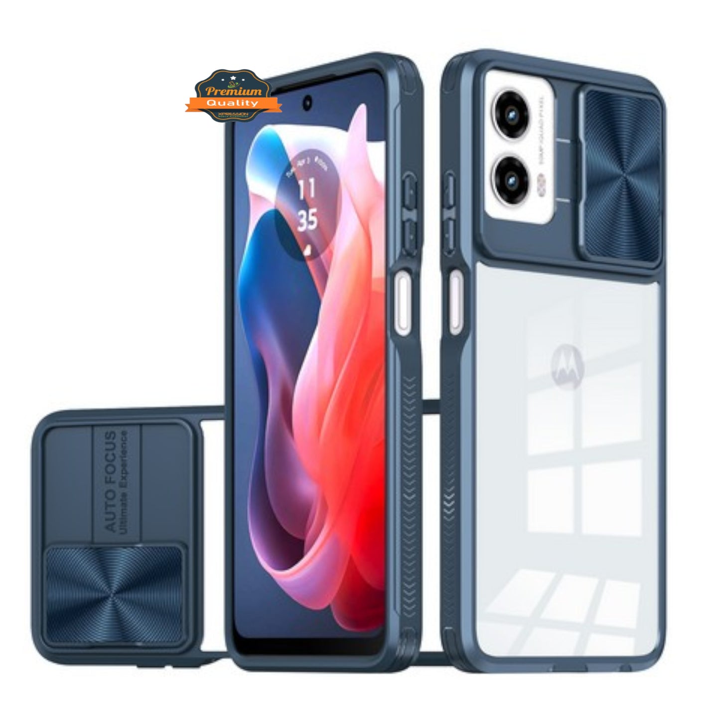 For Motorola Moto G 5G 2025 Hybrid Slim Case with Slide Camera Protector, Shockproof TPU Clear Back & Color Frame Bumper Case Cover