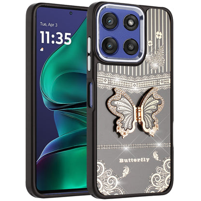 For Motorola Moto G Stylus 5G 2026 /2025 Glitter 3D Butterfly Design Bling Metallic Edge Hybrid Stand Drop Protection TPU Shockproof Case Cover