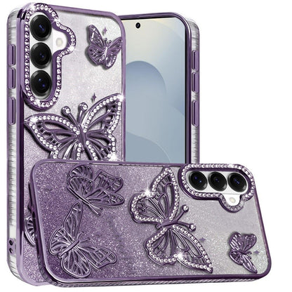 For Samsung Galaxy S26+ / S26 Plus Luxury Butterfly Sparkle Glitter Diamond Crystal Rhinestone Shimmer Bling Plating Thick TPU Hard PC Case Cover