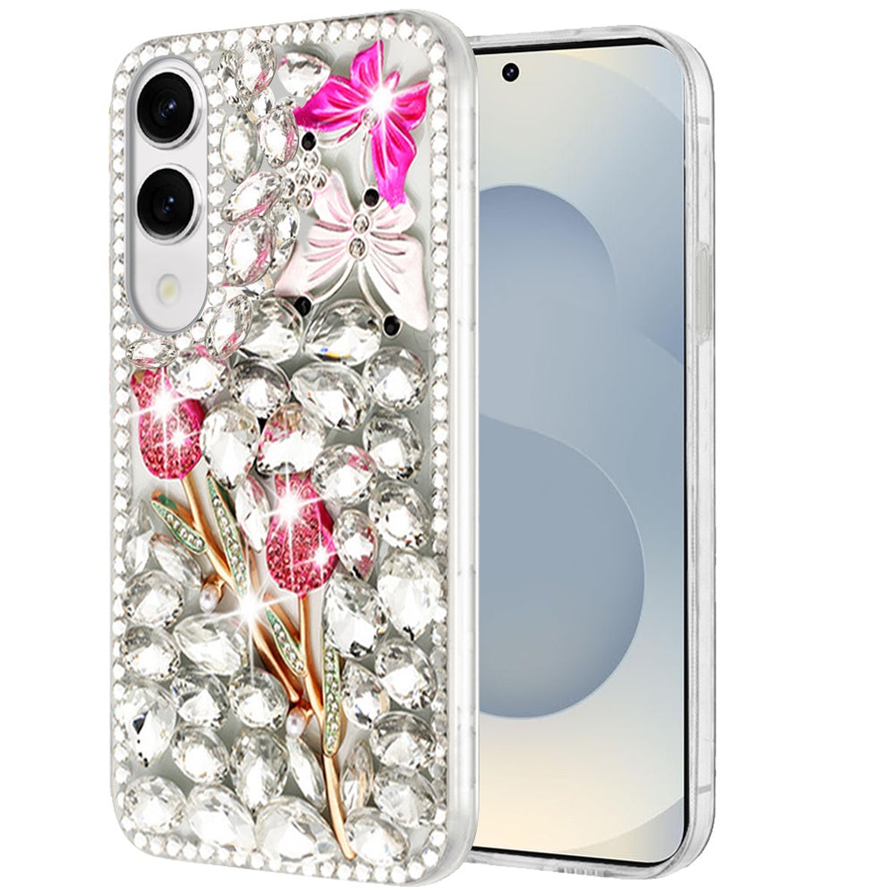 For Samsung Galaxy S25 EDGE Bling Crystal 3D Full Diamonds Luxury Sparkle Rhinestone Hybrid Protective Case Cover