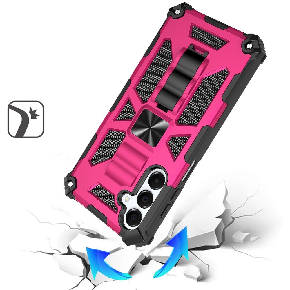 For Samsung Galaxy A16 5G Hybrid Shockproof [Military Grade] Rugged Protective with Magnetic Car Mount & Invisible Stand Case Cover Cosmic Orange