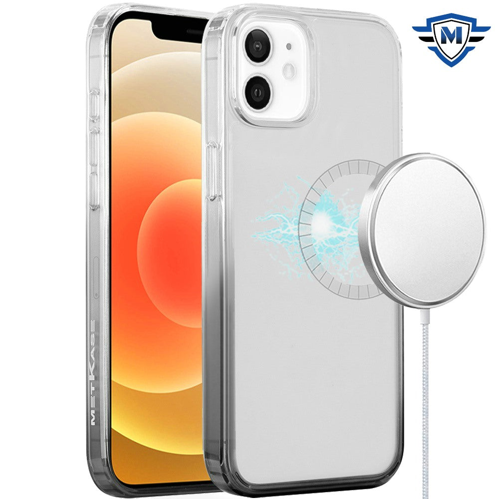 For Apple iPhone 16 Pro (6.3") Transparent Two Tone Gradiant Magnetic Space [Compatible with Magsafe] Hybrid Protective Case Cover Smoke Black