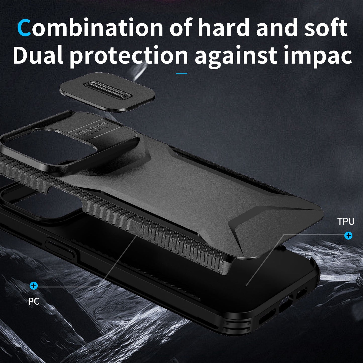 For Apple iPhone 17E /16E Slim Fit Shockproof Hybrid with Slide Camera Window Covering, Rugged Tpu Silicone Hard PC Bumper Case Cover