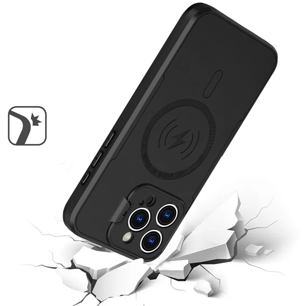 For Apple iPhone 11 Pro Max Foldable Camera Protector Kickstand with MagSafe Compatible, Dual Layer Hybrid Shockproof Case Cover Black